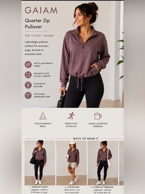 GAIAM Quarter-Zip Pullover Sweatshirt - Mauve